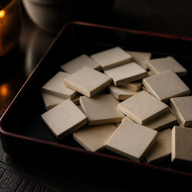 Blank ivory tiles in a tray