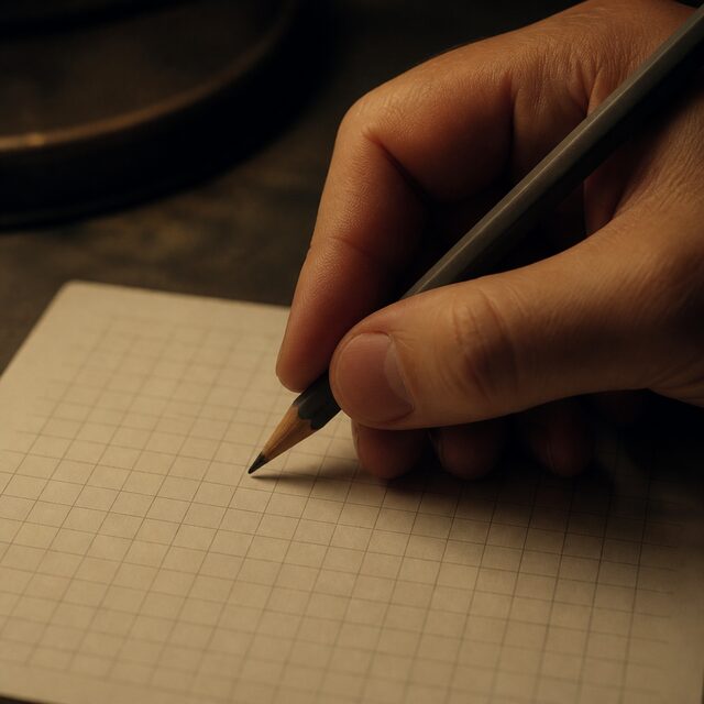 Pencil poised over a printed grid